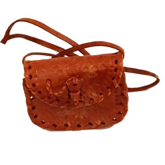 Vintage‎ Small Handmade Brown Leather Crossbody Purse w/ Toggle Fastener - Picture 1 of 8